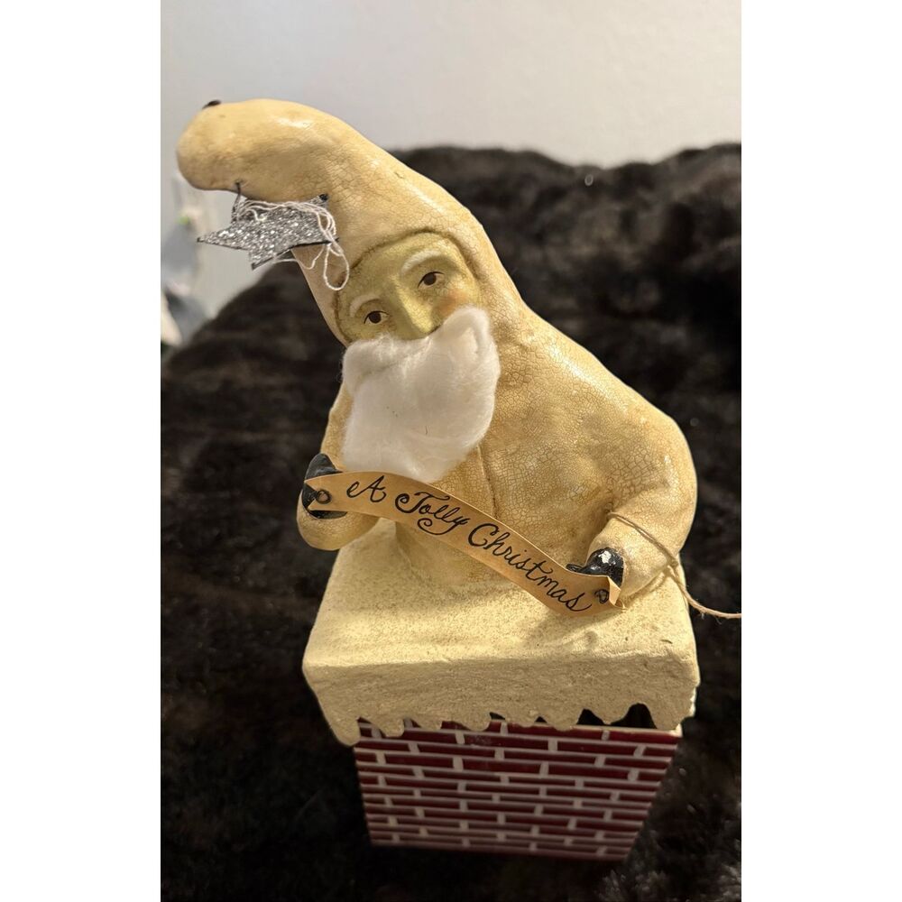 VINTAGE Nicol Sayre Jolly chimney Santa seasons of cannon falls paper mache 10.5
